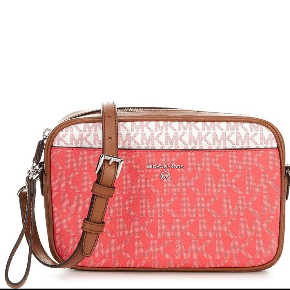 MIchael Kors Jet Set Large East West Signature Logo Color Block Camera Crossbody